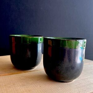 🤑🤑Ceramic Black Stone 3-Inch Cups with Green Half Inch Rim (Set of 2)